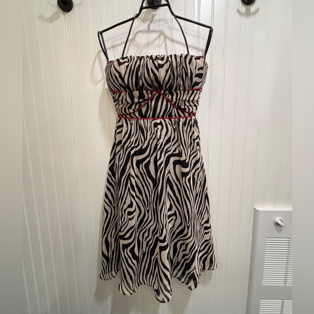 Karlie Black and Cream Zebra Print Dress with Red Trim